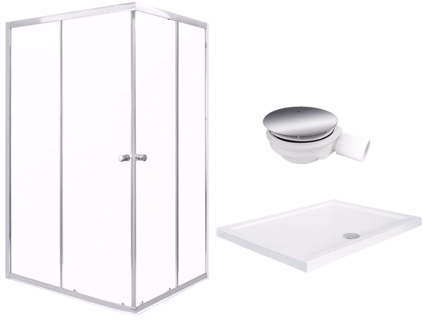 Cabina doccia, 100×90X180 Cm / 4 Mm, Con piatto doccia basso, 5,5 Cm, Oskar + sifone cromato, Olga Sq