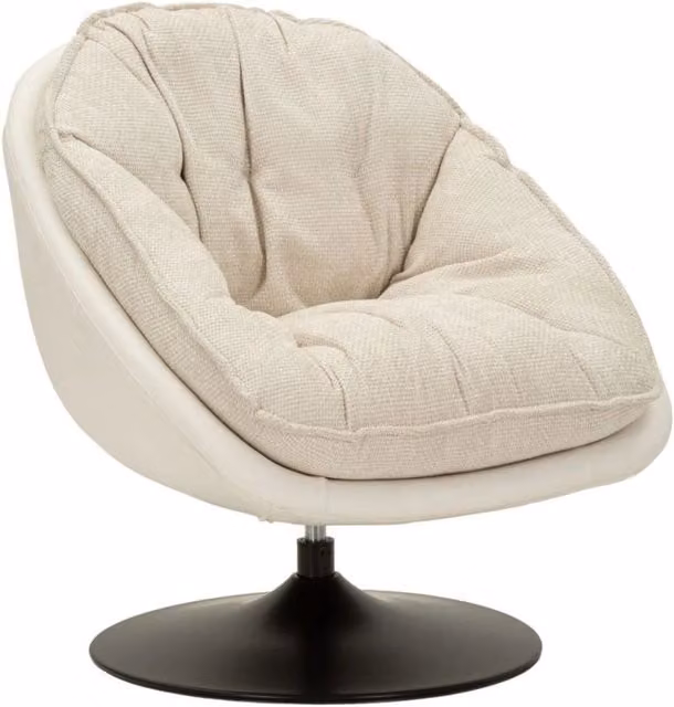 Poltrona girevole in tessuto crema con base nera