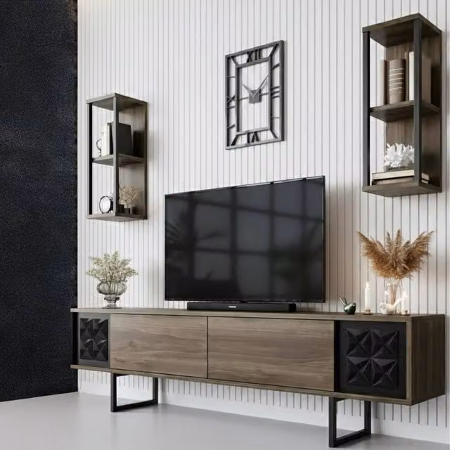 Mobile porta TV Axa, Credenza da soggiorno, Armadio basso per TV, Base parete attrezzata, 180x30h48 cm, Noce e Nero