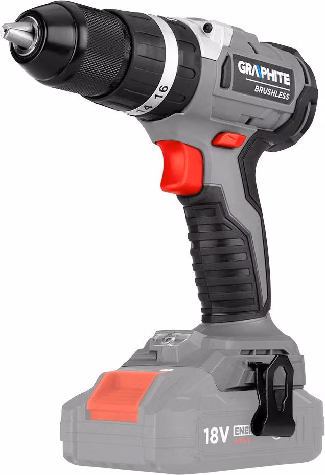Trapano avvitatore a batteria GRAPHITE con regolazione a percussione 18V Li-Ion Energia +