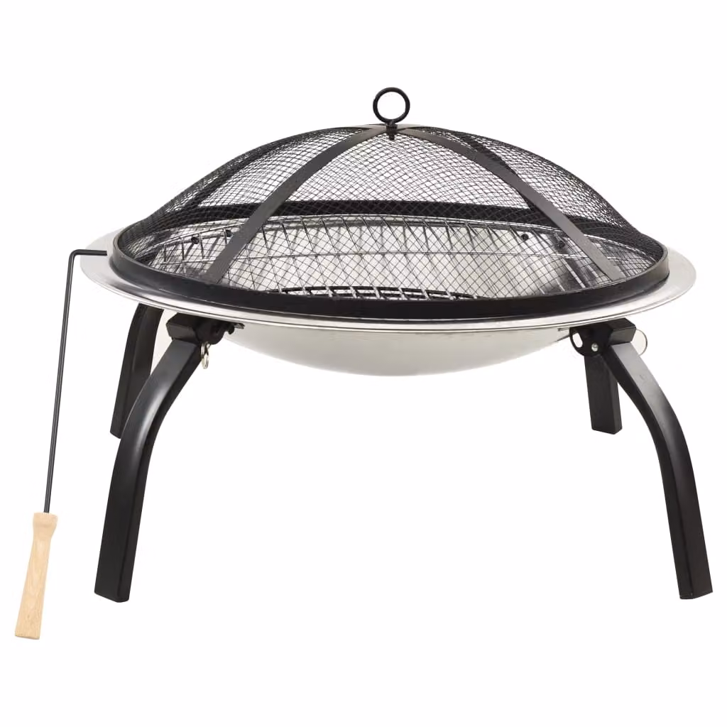 The Living Store Ciotola da fuoco e barbecue 2in1 con attizzatoio 56x56x49 cm in acciaio inox
