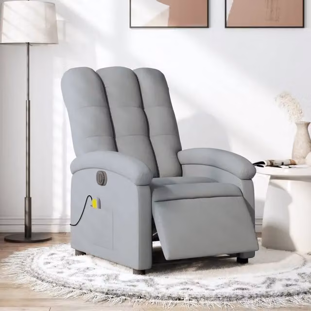 Poltrona Reclinabile Elettrica con Massaggio vidaXL in Tessuto Grigio per Soggiorno – 1