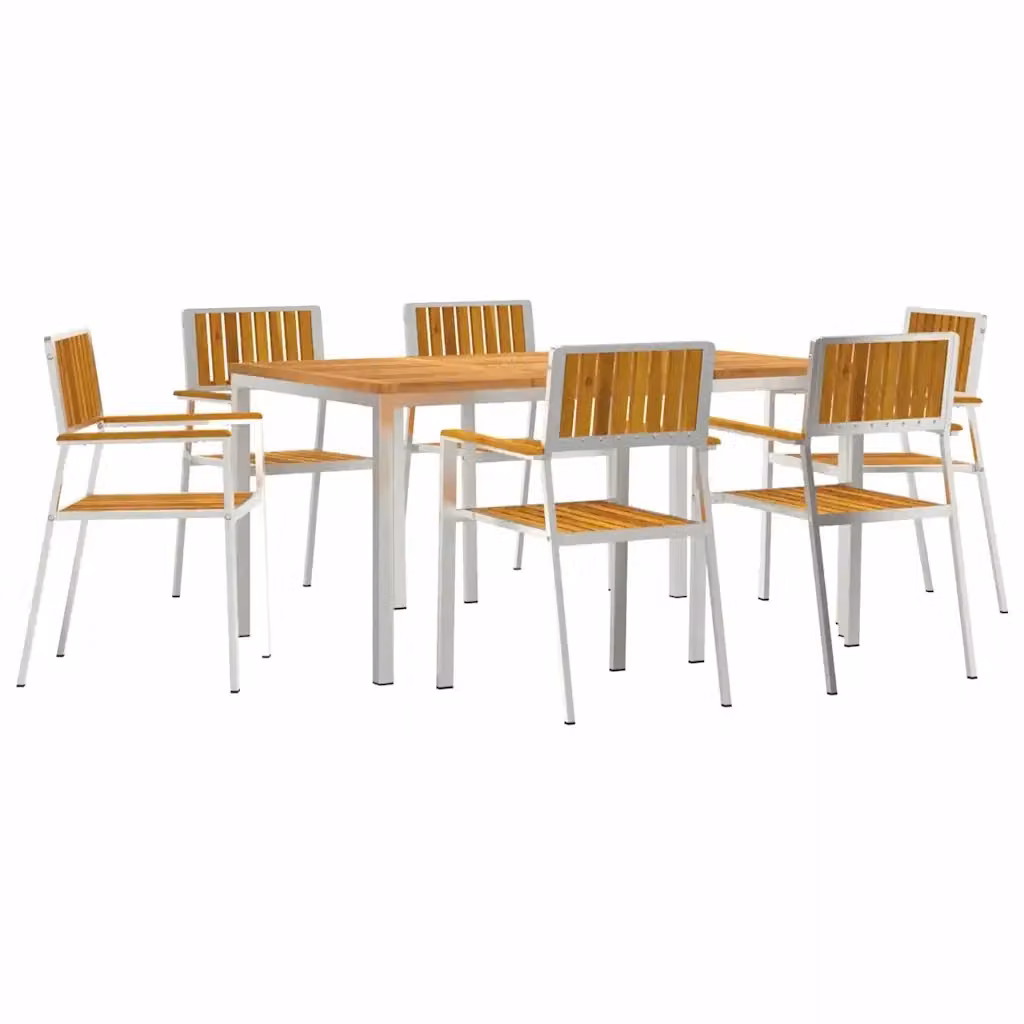 Set da pranzo per esterni vidaXL in legno di acacia e acciaio inossidabile, 7 pezzi, L: 150 cm, P: 90 cm, H: 75 cm – 2