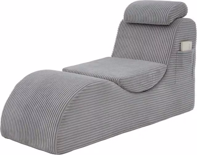 Poltrona ergonomica 160x66x90 cm con tasca laterale e cuscino; grigio chiaro