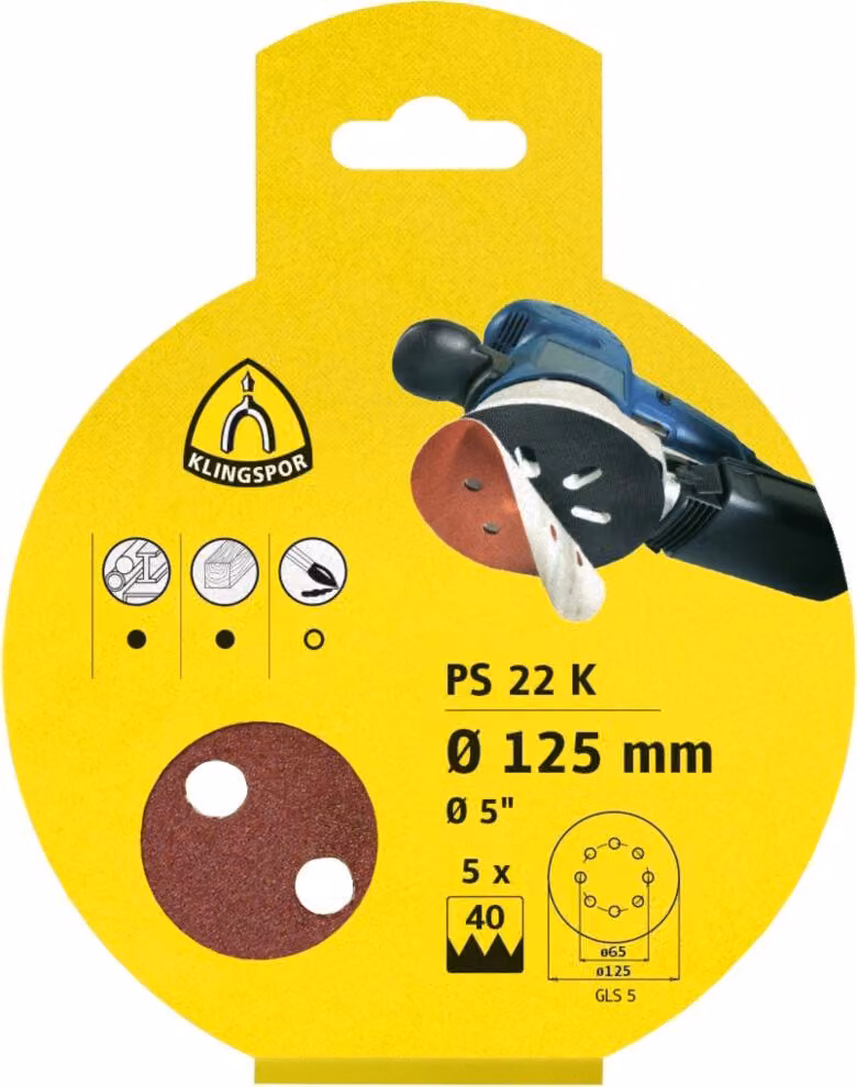 Abrasivo PS 22 K (set) incollato con velcro, forma del foro 150 mm GLS51, 319072