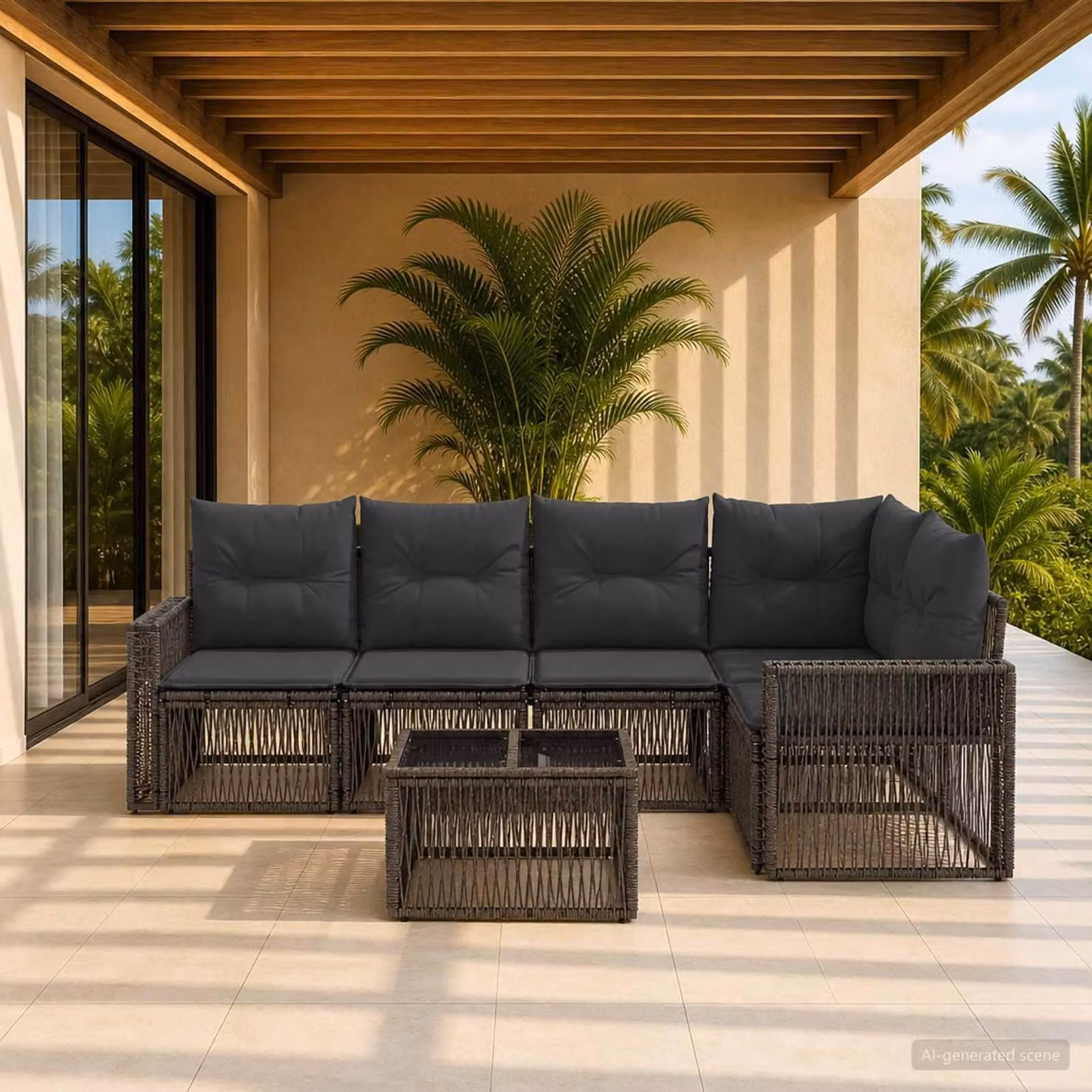 Maison Exclusive - Set da giardino composto da 6 pezzi. Divano da esterno in rattan sintetico, colore grigio e grigio scuro