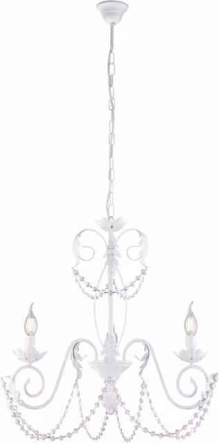 Lampadario a sospensione Shabby Chic Belight in metallo bianco con 3 luci e cristalli trasparenti – 1