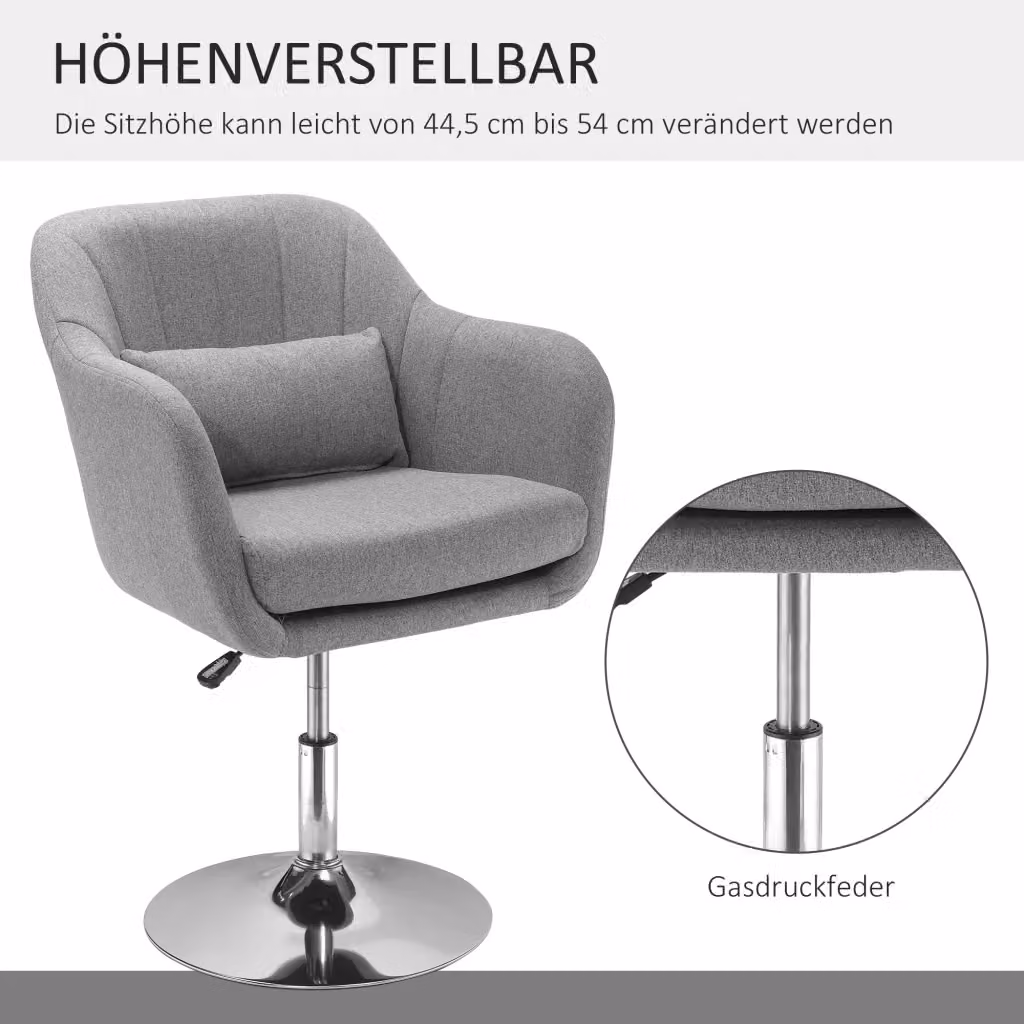 Sedia da ufficio girevole MIVRAY in tessuto grigio con supporto lombare e braccioli, regolabile in altezza, L/P/H: 60 x 60 x 79-91 cm – 2