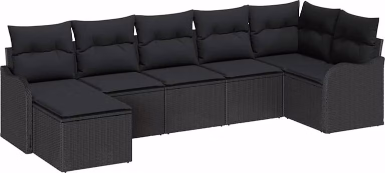 Set Divano da Giardino 7 pcs Nero polyrattan