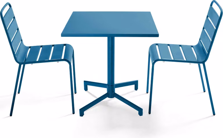 Set tavolo e 2 sedie da giardino in metallo da 70 cm blu pacifico - Oviala Palavas