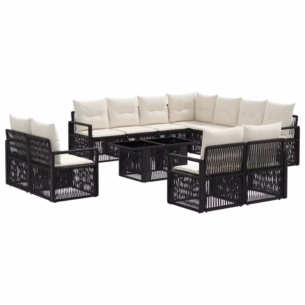 Set Divano da Giardino a L vidaXL in Polyrattan con Tavolino da Esterno e Cuscini, Nero e Bianco – 2