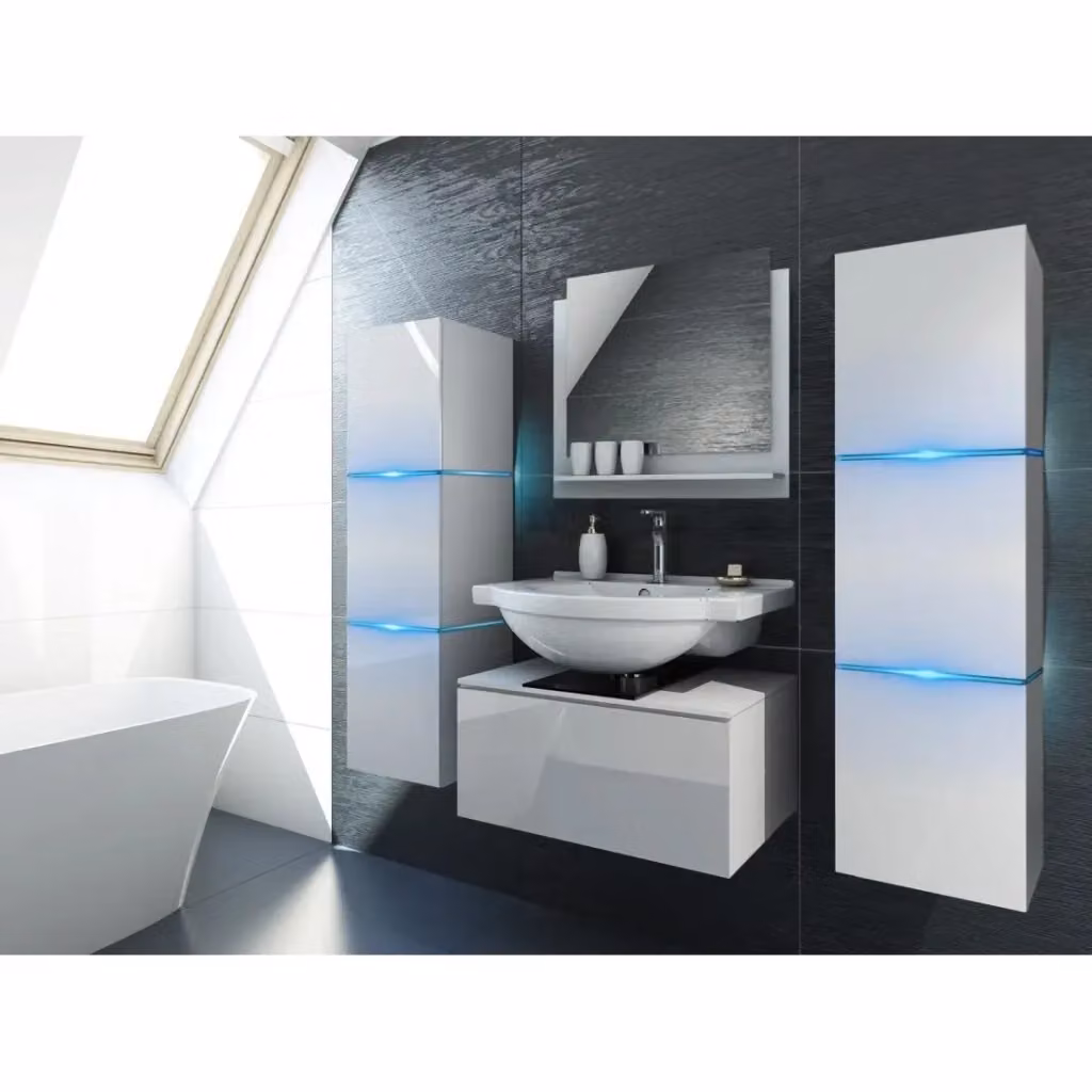 Colonna da bagno sospesa Meublorama collezione OWL bianca opaca con illuminazione LED, L: 35 cm, P: 37 cm, H: 110 cm – 2