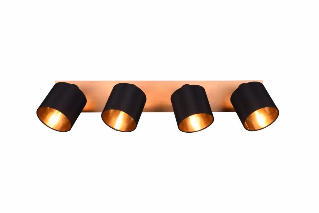 Spot da soffitto Tommy RL Trio Leuchten nero, legno e oro, dimmerabile, 4xE14 – 2