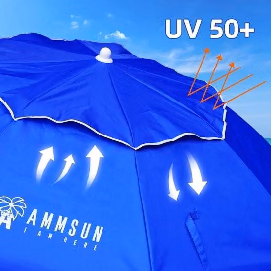 Ombrellone da viaggio pieghevole da 18 m con picchetti da sabbia, funzione di inclinazione e ventilazione – protezione UV 50+ – entra in valigia – Ombrellone compatto per terrazza, giardino e spiaggia