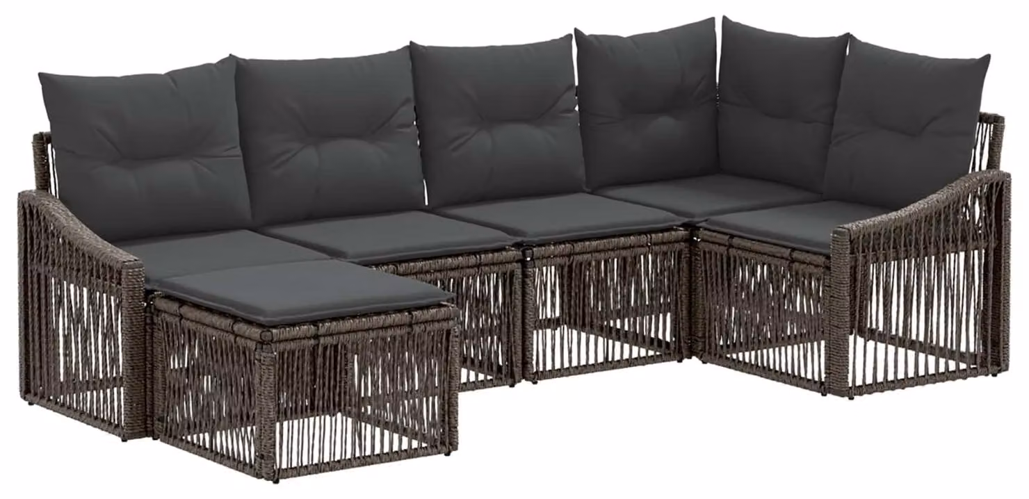 Set di divani da giardino, 6 pezzi, colore grigio, in rattan sintetico
