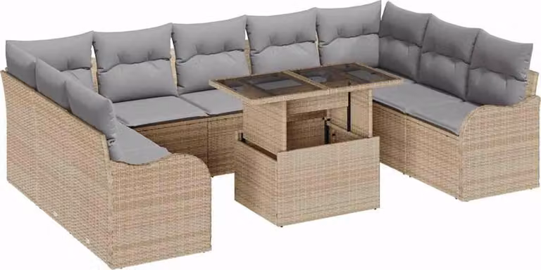 Set Divano da Giardino con cuscino 10 pcs Beige Poly Rattan