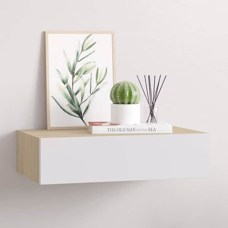 vidaXL Mensola a muro con cassetti in MDF, rovere e bianco, L 40 cm x P 23,5 cm x H 10 cm