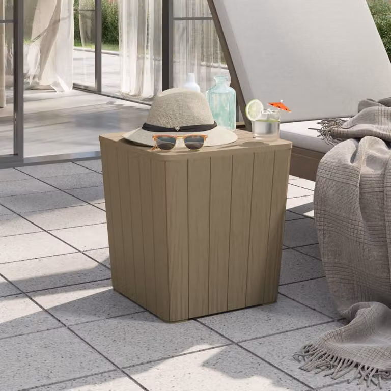 vidaXL Tavolo da Giardino Quadrato in Plastica con Contenitore per Cuscini, Marrone e Beige