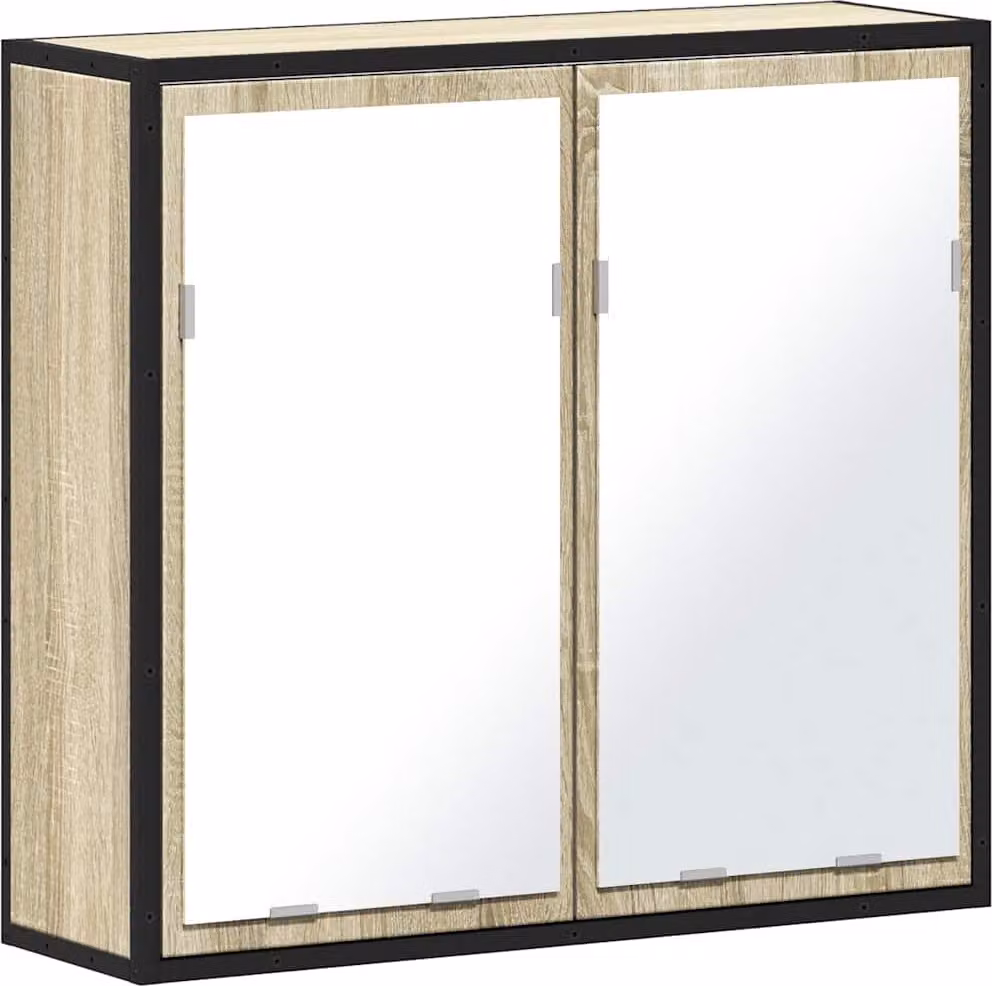 Mobiletto con specchio per bagno in rovere Sonoma 65x20x60 cm in legno ingegnerizzato