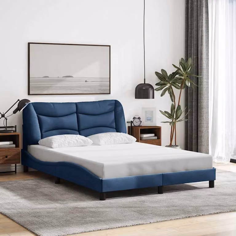 Giroletto senza materasso vidaXL Hvar Blu in tessuto con doghe in legno L/P: 140 x 190 cm