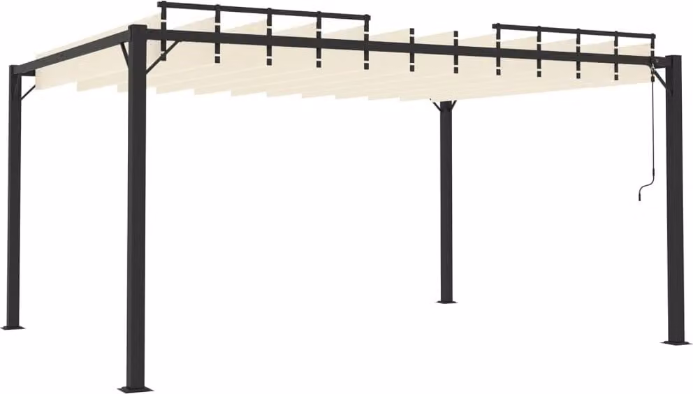 Gazebo con Tetto a Lamelle 3x4 m in Tessuto Crema e Alluminio