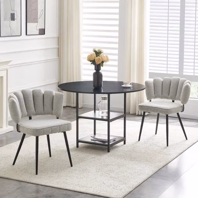 Set tavolo e sedie da pranzo 2 posti con doppio ripiano in MDF e metallo nero e grigio chiaro