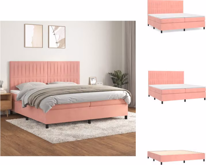 vidaXL Letto a molle con materasso rosa 200x200 cm in velluto - Letti & Reti