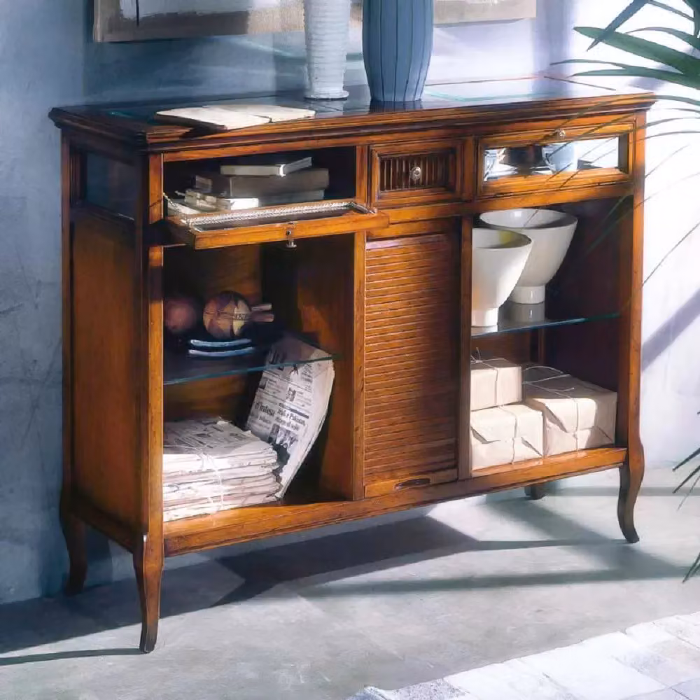 Madia libreria in legno con ante a ribalta finitura bassano marrone Mobili 2G L/P/H: 120 x 38 x 95 cm – 2