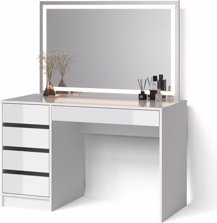Tavolo da toeletta Livinity Imola Bianco 120 cm con specchio a LED, Model 52365