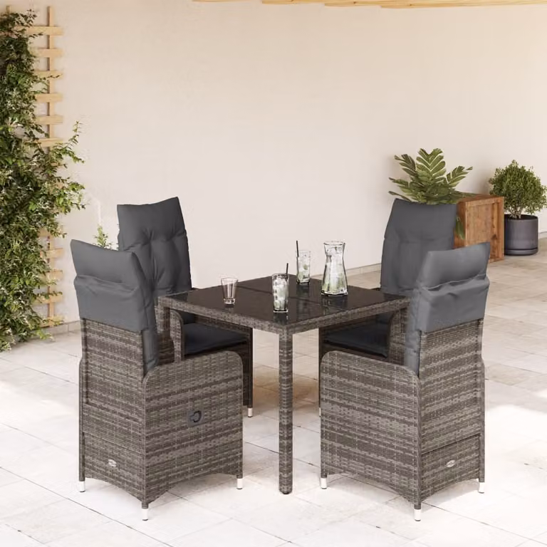 Maison Exclusive - Set Bistrò da Giardino 5 pz con Cuscini in Polyrattan Grigio