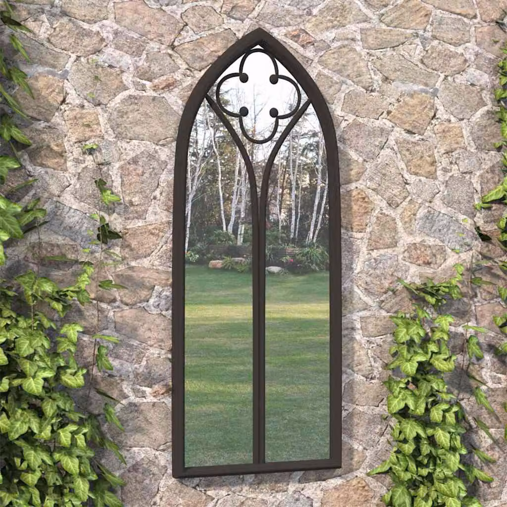 Specchio da giardino vidaXL in metallo nero con finitura antica, L 70 cm x P 30 cm