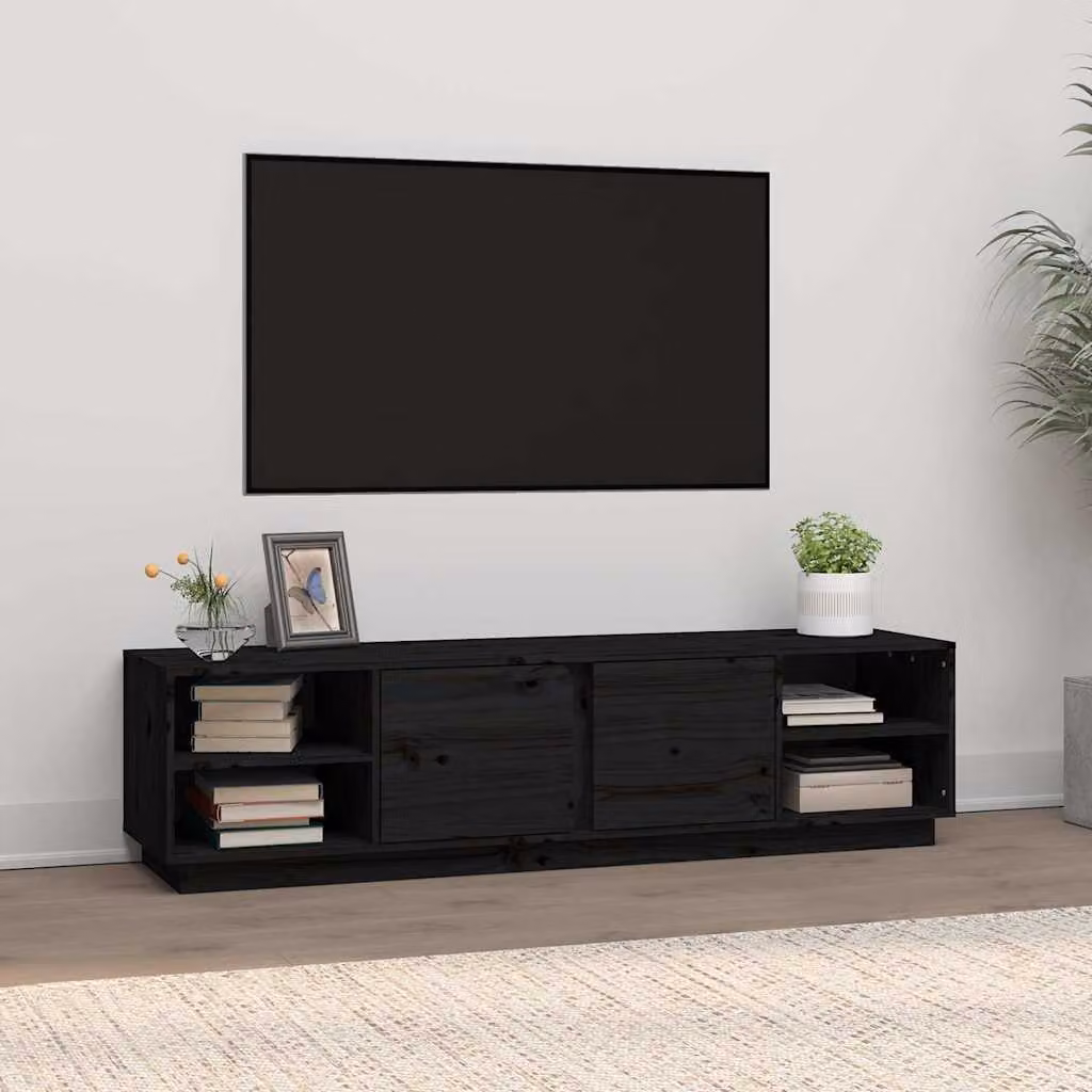 vidaXL Mobile Porta TV Nero in Legno Massello di Pino L: 156 cm, P: 40 cm, H: 40 cm – 1