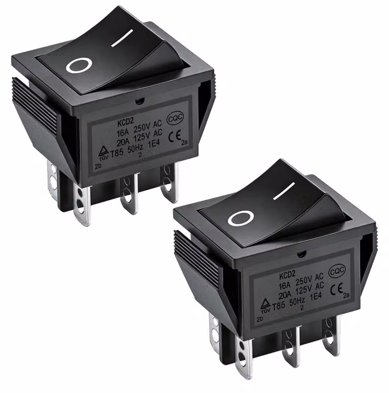 Interruttore a levetta DPST, 16A, 250V AC, 6 morsetti, nero, confezione da 2 pezzi