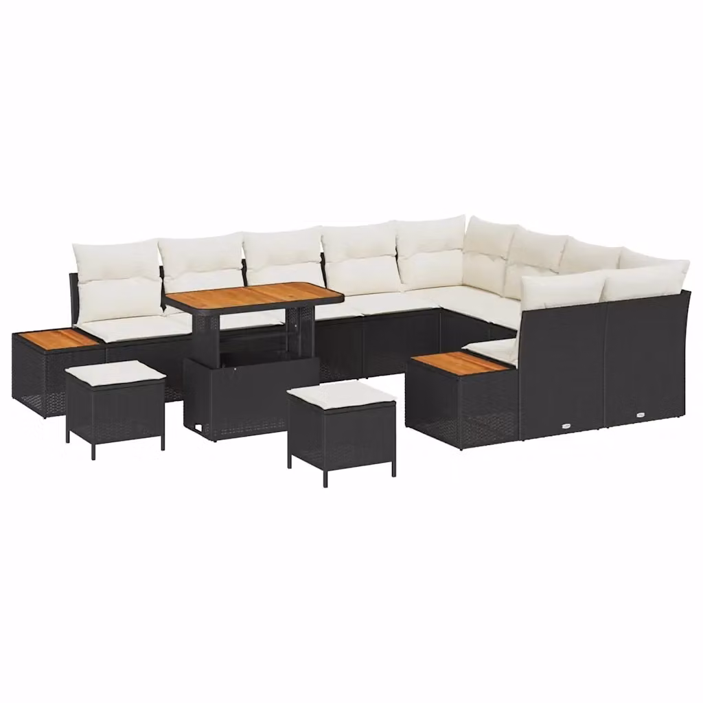 Set Divano da Giardino vidaXL a Forma a U con 12 Posti, Colore Nero, con Cuscini e Tavolino da Caffè Esterno – 2