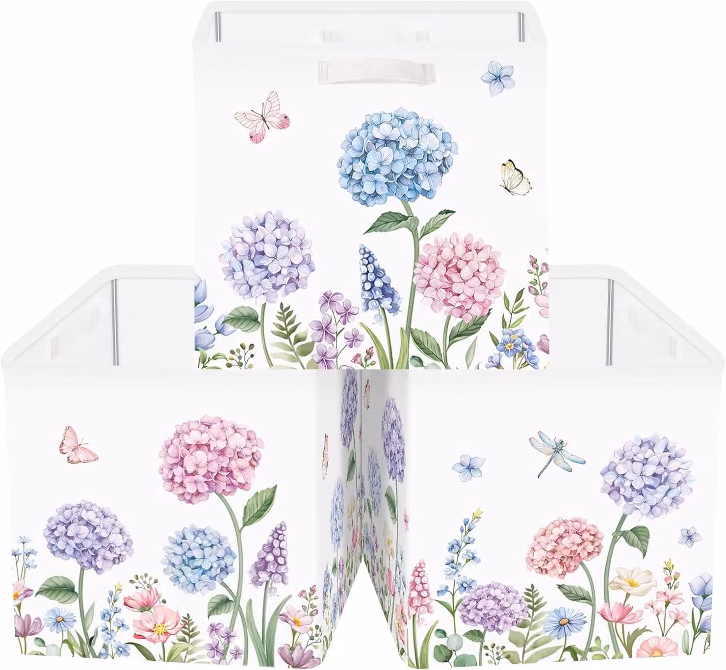 Scatole pieghevoli, motivo fiori selvatici, confezione da 3, dimensioni 30x30x30 cm, ideali per la camera da letto