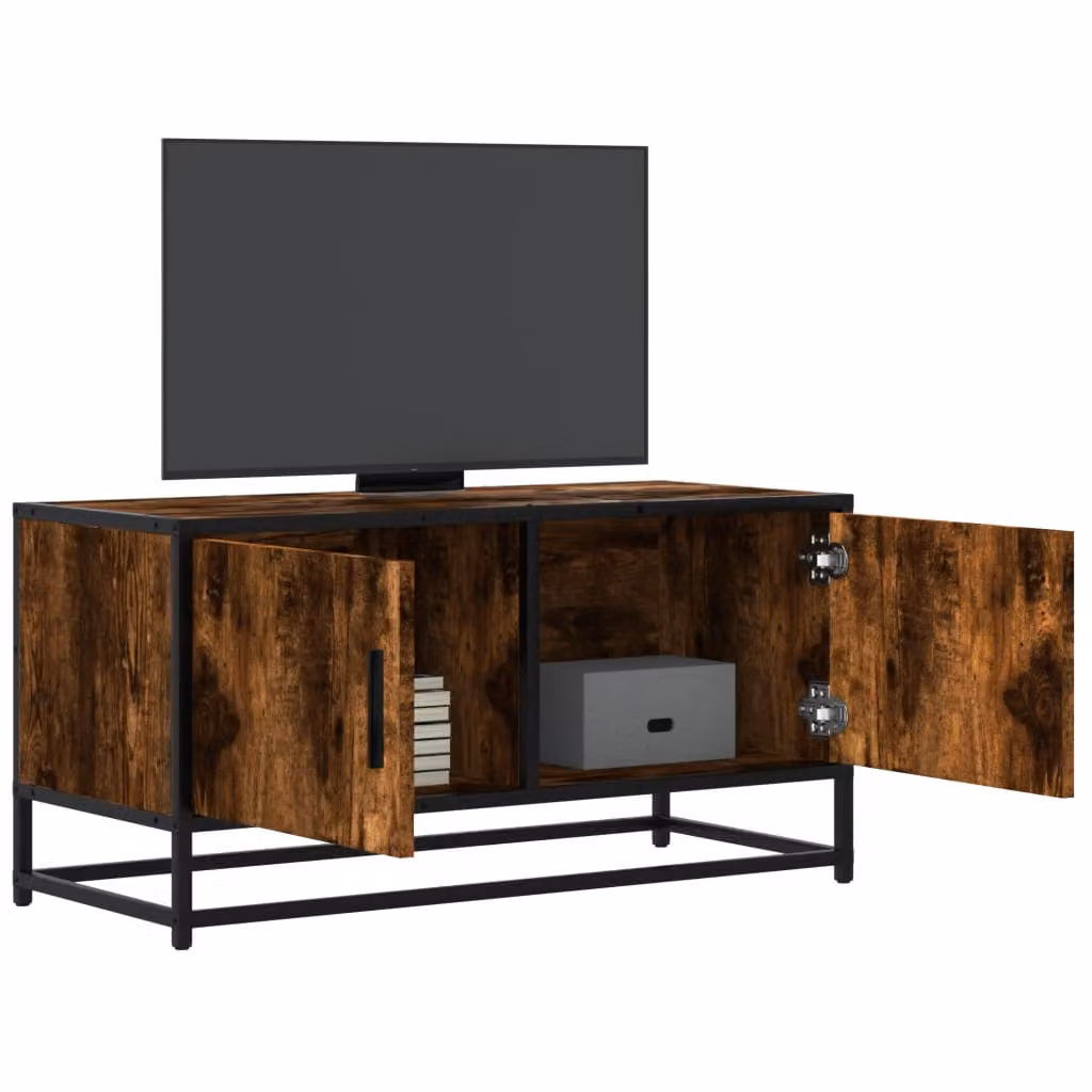 Mobile TV vidaXL in stile industriale con ruote, colore marrone, in legno e metallo, L 80 cm x P 34,5 cm x H 40 cm