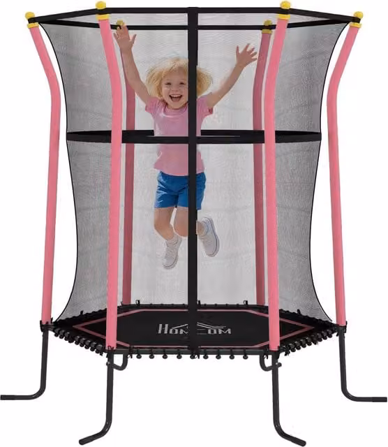 Mini Trampolino per Bambini MINIMAL Rosa con Rete di Sicurezza, L: 163.5 cm, P: 190 cm