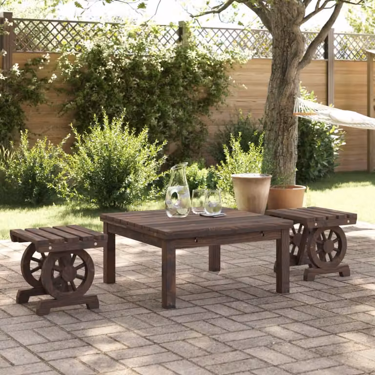 Set di 2 poggiapiedi da giardino vidaXL in legno massello di abete marrone L/P/H: 38,5 x 36,5 x 40 cm