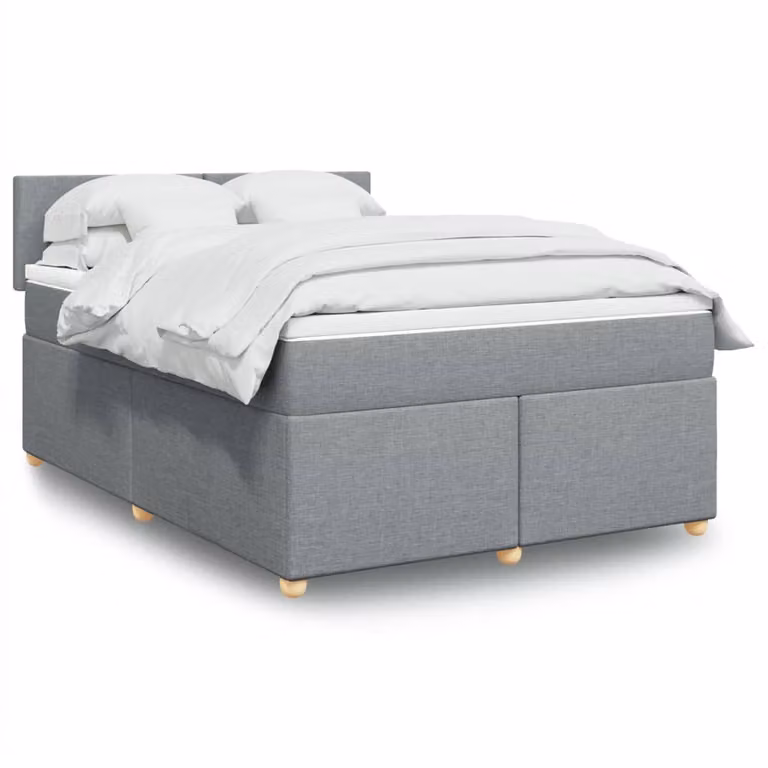 vidaXL Giroletto a Molle con Materasso Ibrido in Tessuto Grigio e Bianco L/P/H: 140 x 200 cm