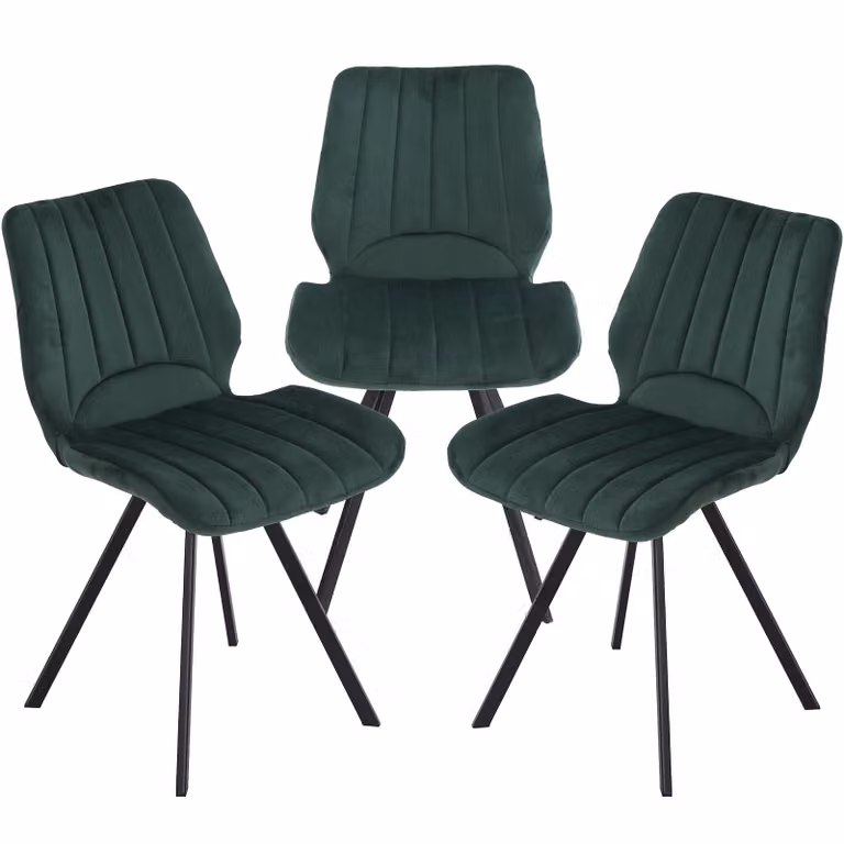 Sedie da pranzo Sedia da cucina Sedia imbottita Sedia di design con schienale, con seduta in velluto, struttura in metallo , Colore:Verde scuro;Quantità:3 pezzi.