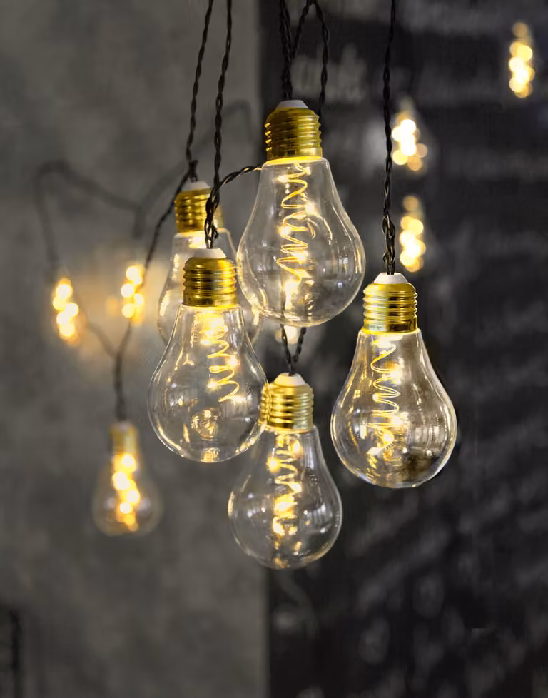 Luci LED per feste Glow - 10x 5 LED bianco caldo - lampadine trasparenti - L: 3,6m - per uso interno