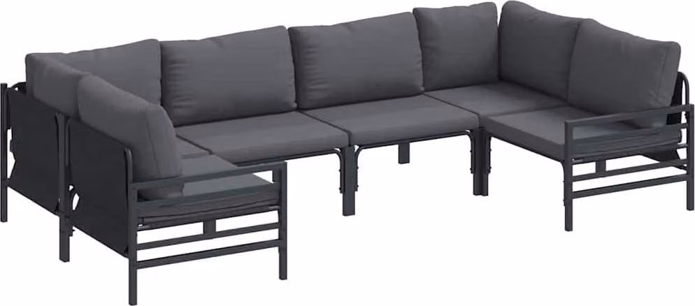 Set Divano da Giardino con cuscino 6 pcs Nero Acciaio