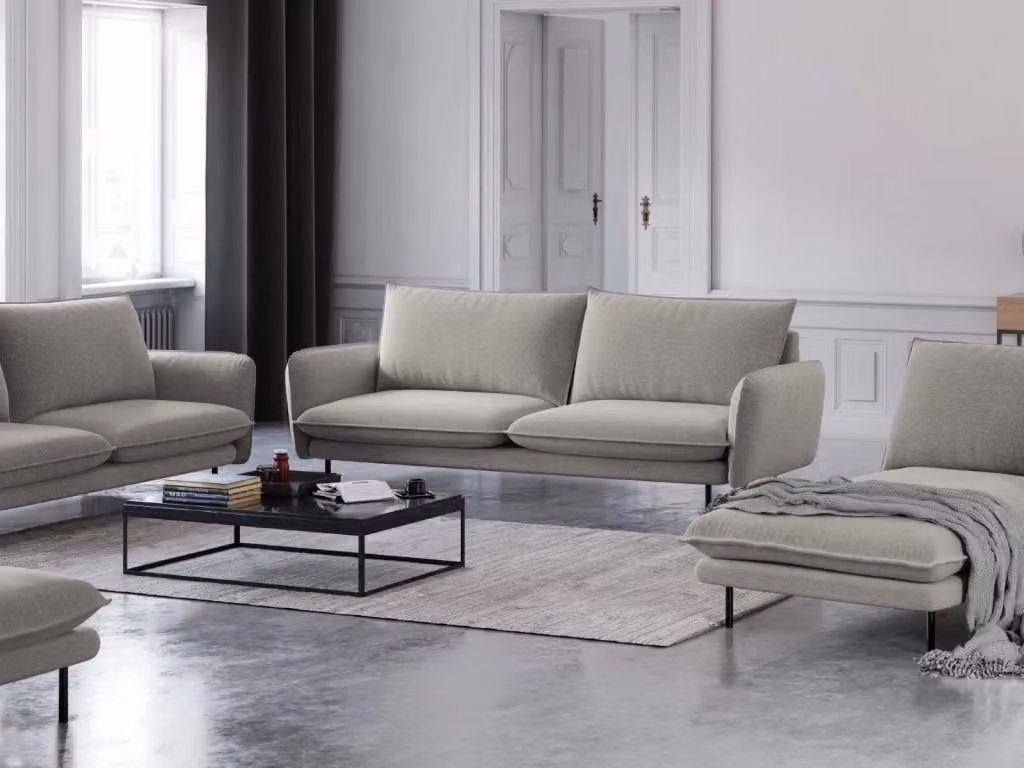Divano 3 posti Vienna di Cosmopolitan Design in tessuto strutturato grigio chiaro L: 200 cm, P: 95 cm, H: 76,7 cm – 2
