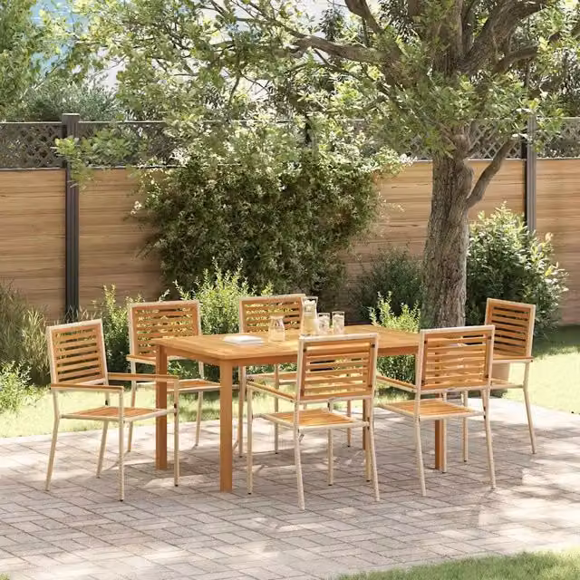 Set da Pranzo per Giardino 7 pz Beige Legno di Acacia Massello 3365522