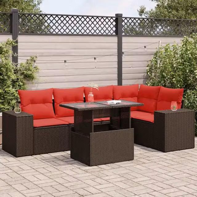 Set Divano Giardino 6 pz con Cuscini Marrone Polyrattan Acacia 3326805