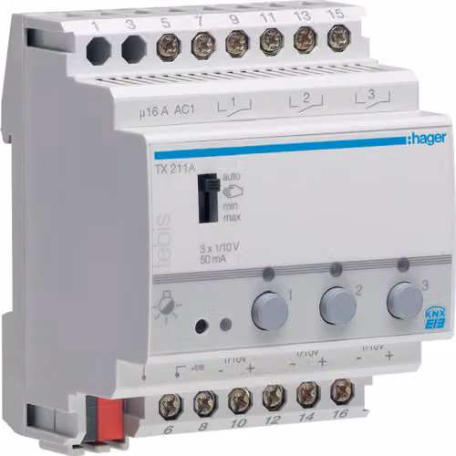 Interruttore/attuatore dimmerabile 3-gang 1-10V TX211A (TX211A)