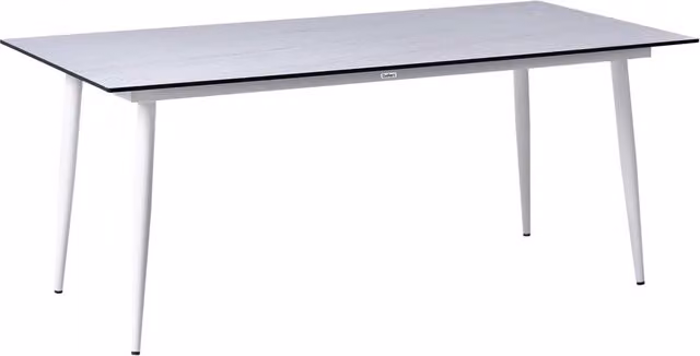 Tavolo da giardino con piano in HPL e struttura in alluminio bianco resistente ai raggi UV all'acqua per esterni, in stile moderno