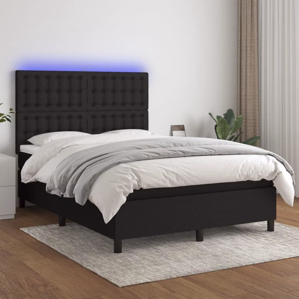 Maison Exclusive - Letto a Molle con Materasso e LED Nero 140x190 cm in Tessuto