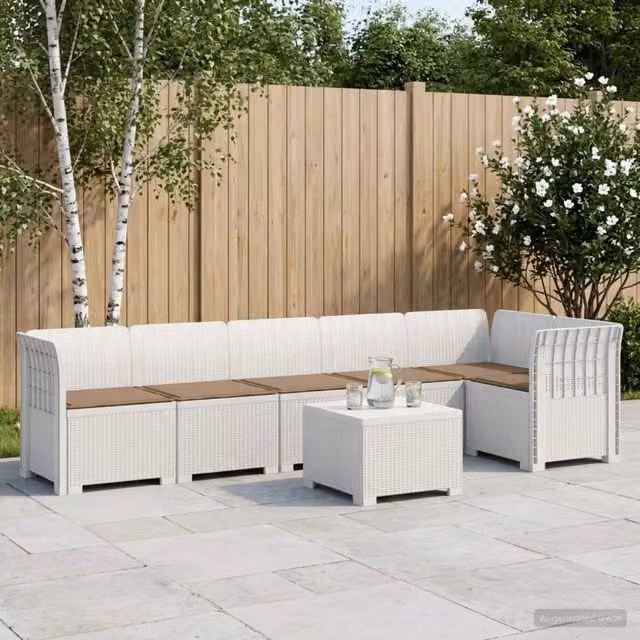 Divano da Giardino 6 Posti con Cuscini Aspetto Rattan PP Bianco 3444116