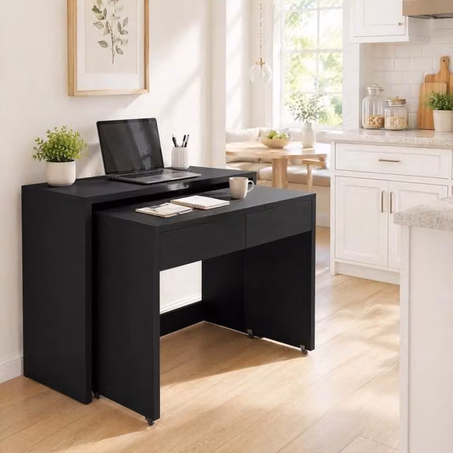 Scrivania Salvaspazio 2-in-1 con Cassettiera, Piano in Truciolato 1,8 cm, Mobile con Ruote e Freno, Dimensioni 110×40×78 cm